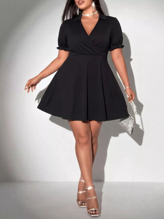 Plus Size Surplice Short Sleeve Mini Dress