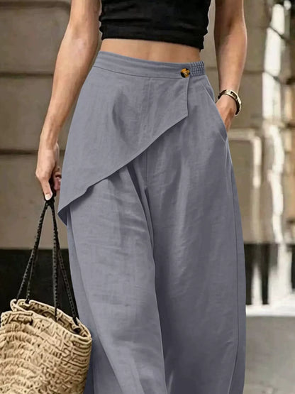 Asymmetrical Wrap Wide-Leg Pants