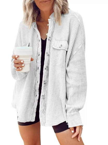 Oversized Waffle Knit Button-Up Jacket