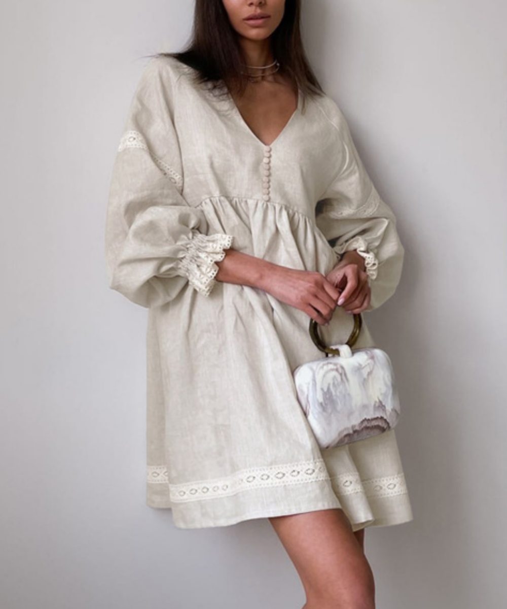 Garden Lace Lantern Sleeves Mini Dress