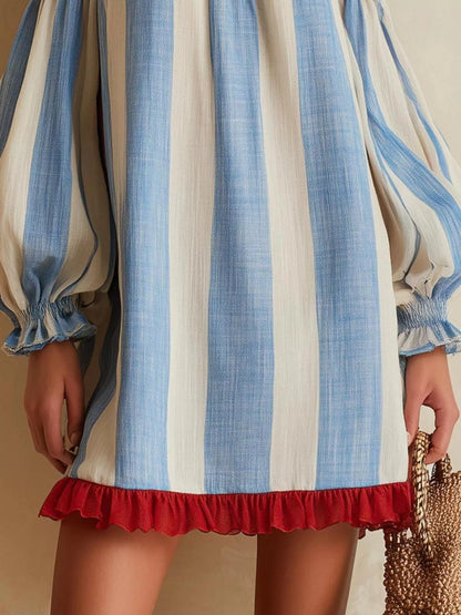 Off-Shoulder Striped Ruffle Hem Mini Dress