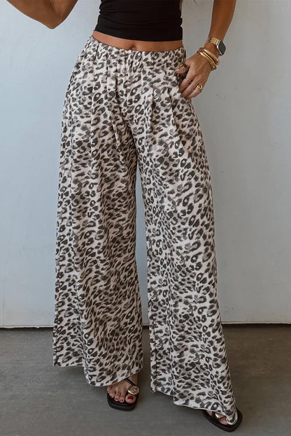 Multicolour Leopard Print Wide Leg Full Length Pants