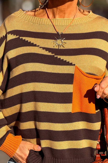 Stripe Striped Drop Shoulder Colorblock Pullover Sweater