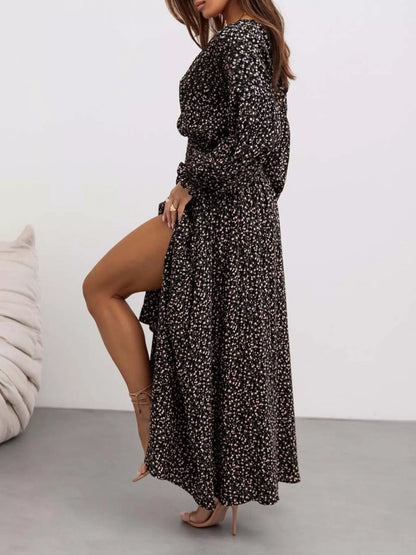 Bohemian Printed Maxi Dress with Plunging Neckline