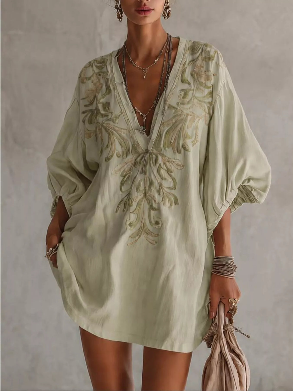 Full Size Embroidered V-Neck Mini Dress Plus Size