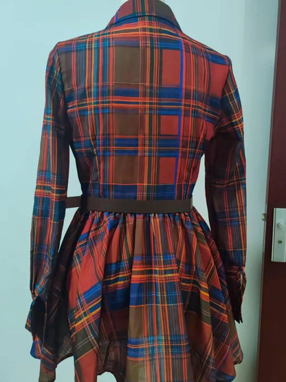 Full Size Plaid Long Sleeve Shirt Dress Plus Size