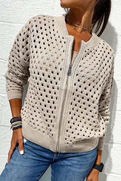 Veste zippée en tricot creux