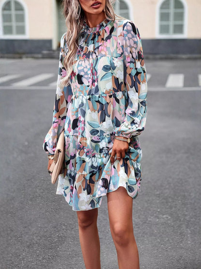 Printed Long Sleeve Mini Dress