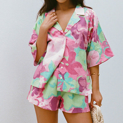 Casual Printed Shirt & Shorts Two-Piece Set