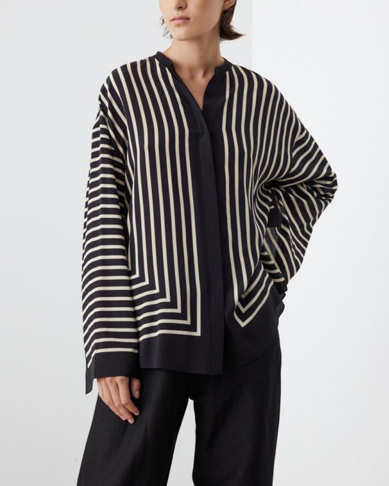 Fashionable and versatile striped slit casual shirt