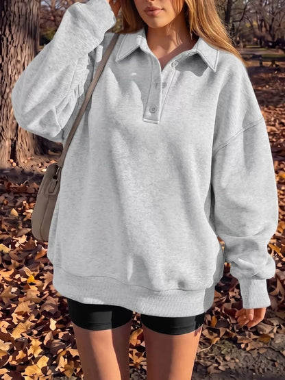 Button Detail Dropped Shoulder Sweatshirt
