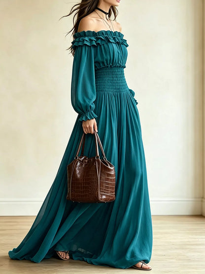 Full Size Off-Shoulder Ruffled Maxi Dress with Smocked Waist Plus Size