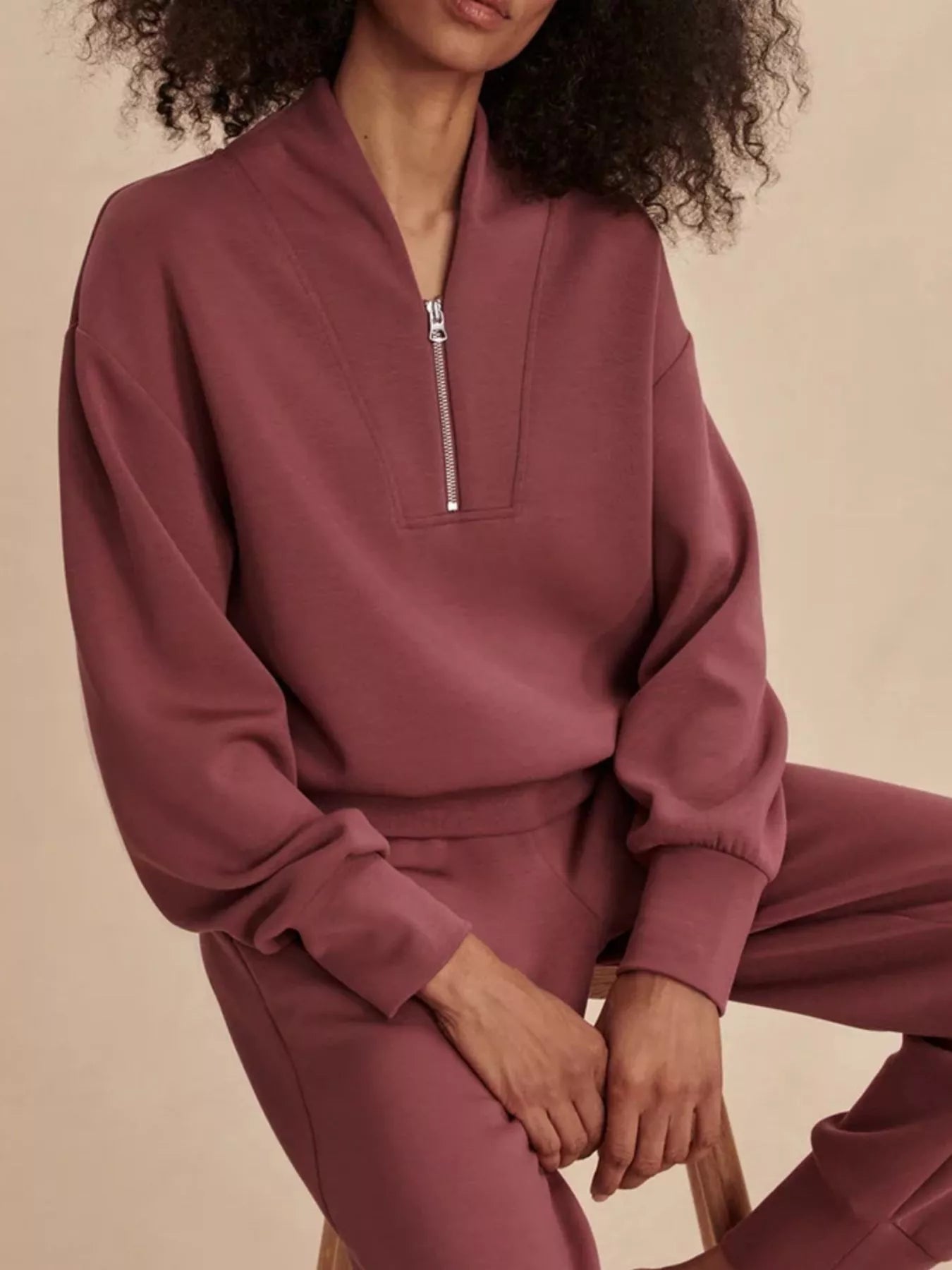 Quarter-Zip Sweatshirt and Wide-Leg Pants Set