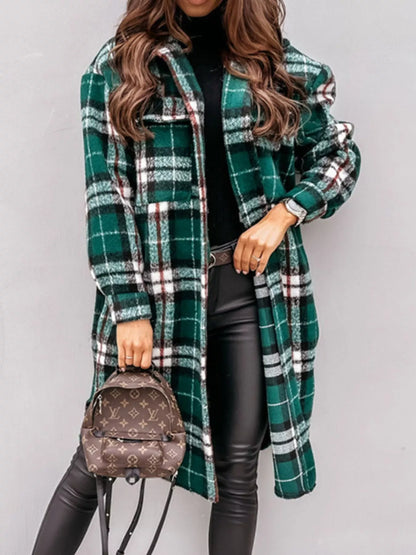Longline Plaid Button-Up Coat for Women | Boutique Outerwear