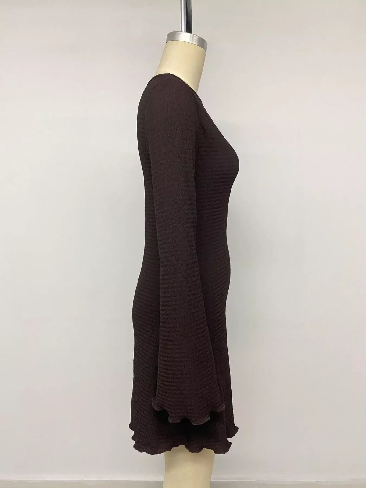 Long-Sleeve Waffle Knit Bodycon Mini Dress