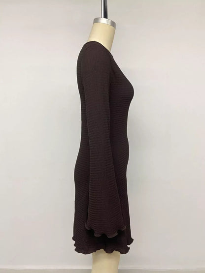 Long-Sleeve Waffle Knit Bodycon Mini Dress