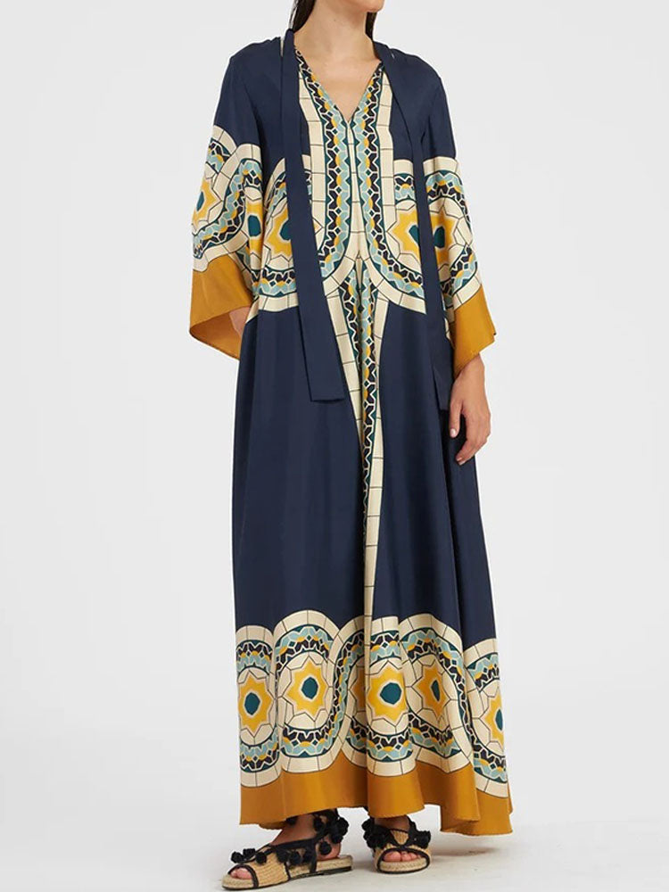 Ethnic Style Printed Stand Collar Dress