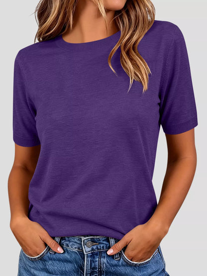 Classic Crew Neck Short Sleeve Knit Top