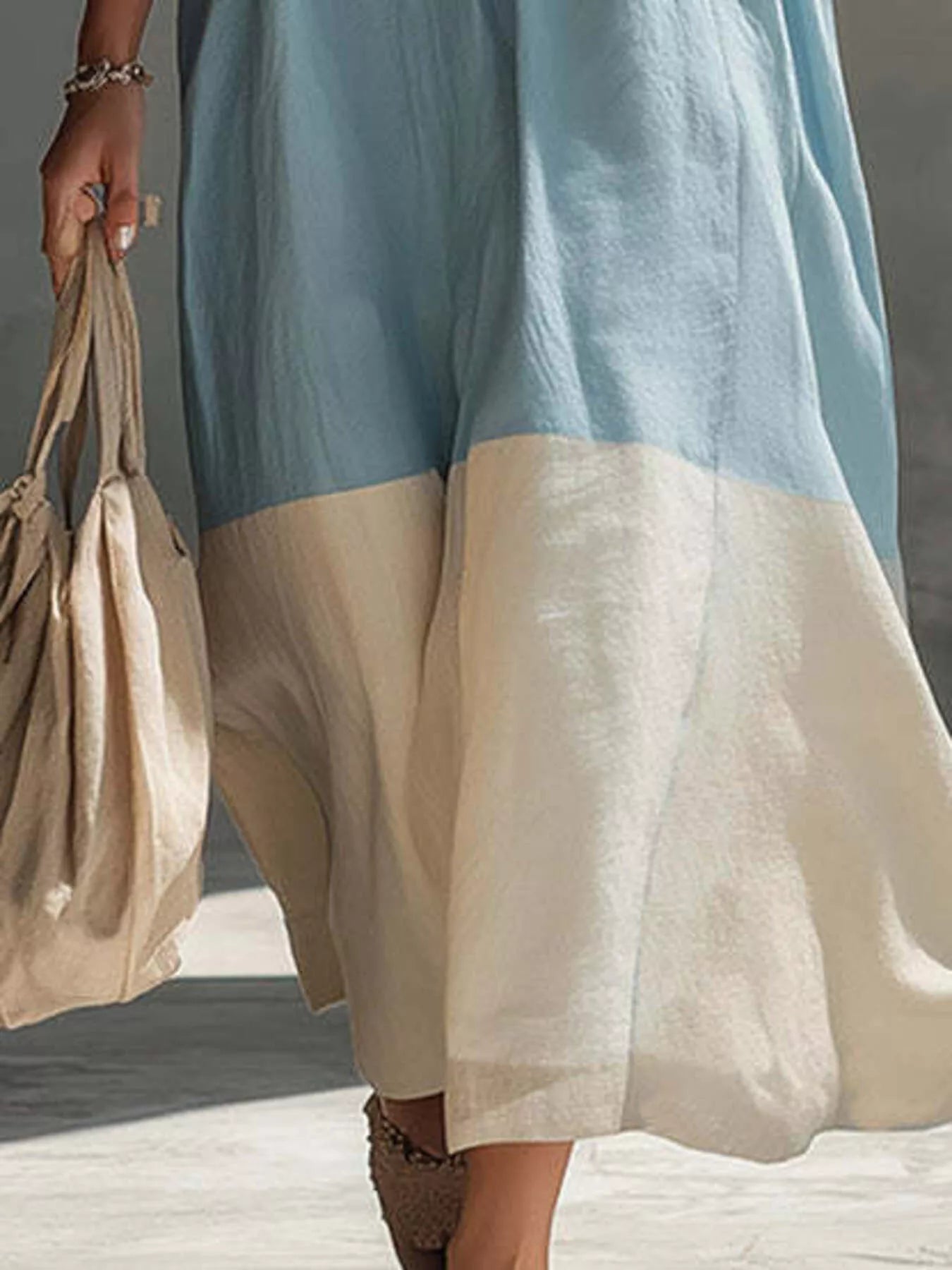 Color-Block Sleeveless Linen-Blend Midi Dress