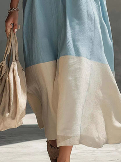 Color-Block Sleeveless Linen-Blend Midi Dress