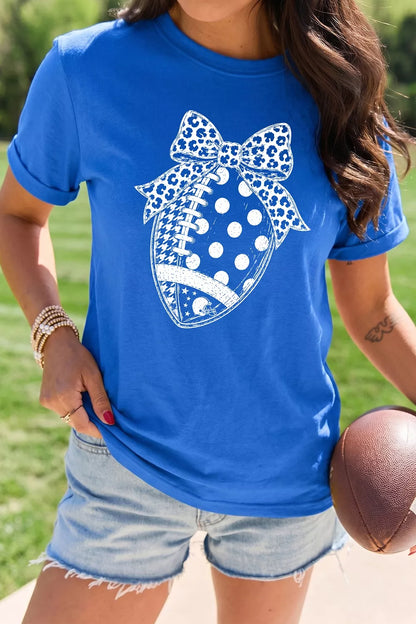 Leopard Bow Polka Dot Football Graphic Game Day T Shirt