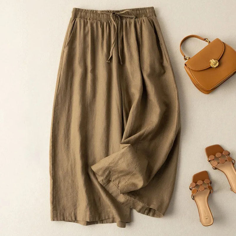 Dropping cotton and linen cropped wide-leg pants