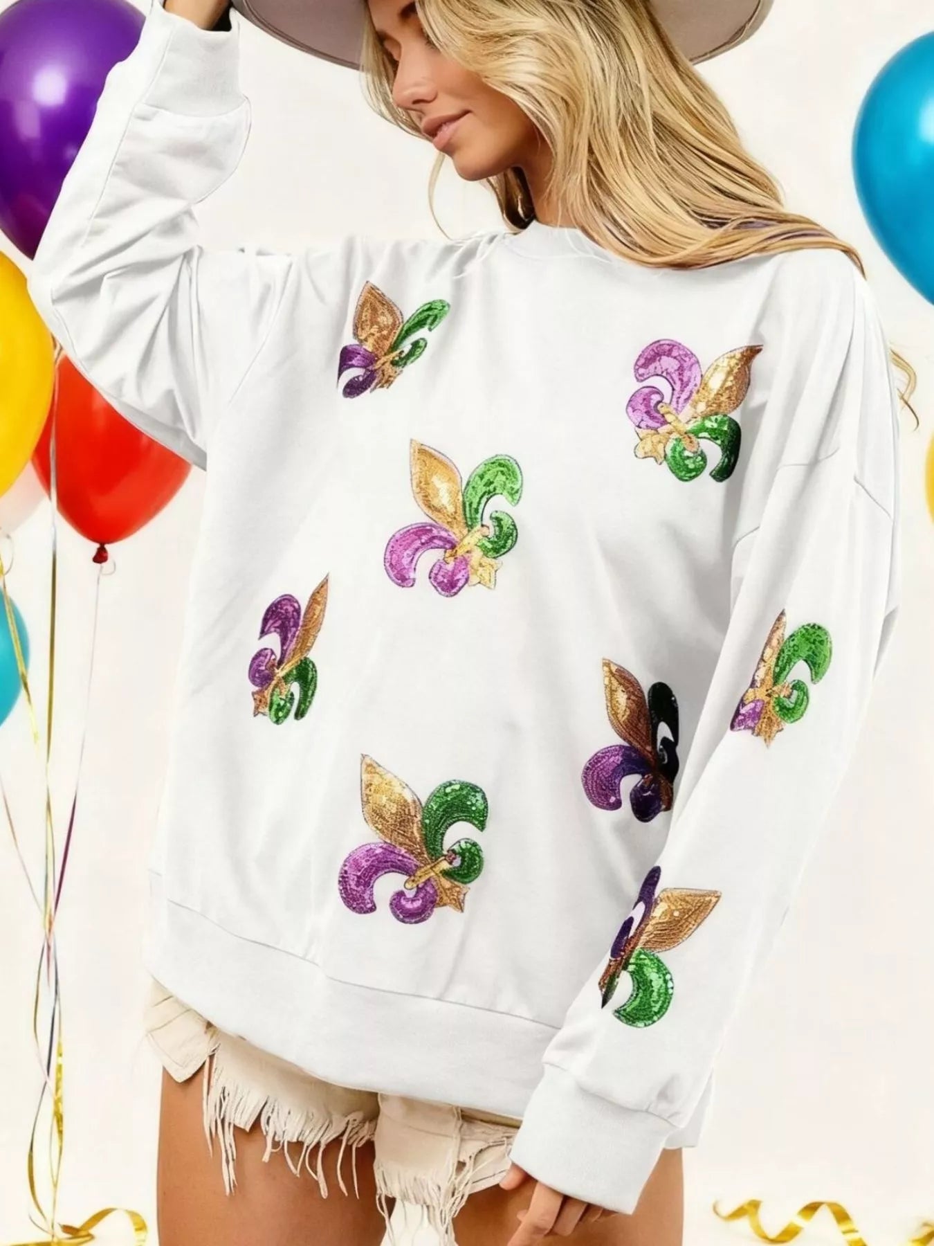 Mardi Gras Sequin Crew Neck Sweatshirt