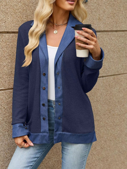Contrast Denim Lapel Collar Outerwear