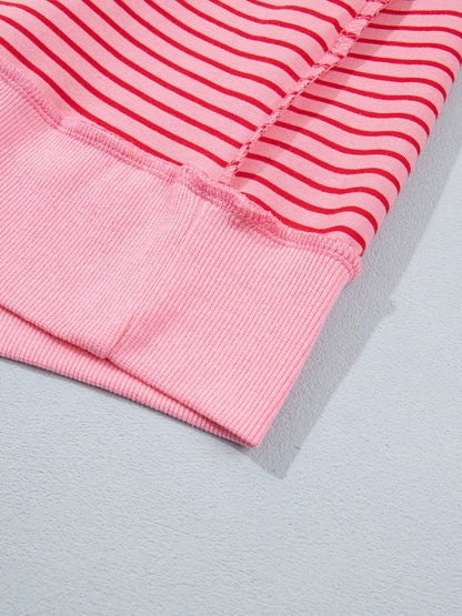 Stripe Ribbed Patchwork Mock Neck Baggy Pullover Matching Shorts Set