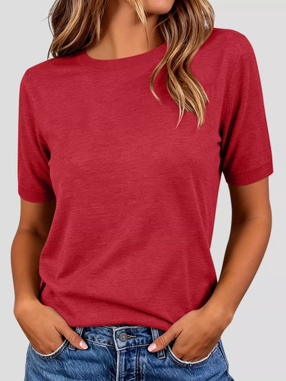 Classic Crew Neck Short Sleeve Knit Top