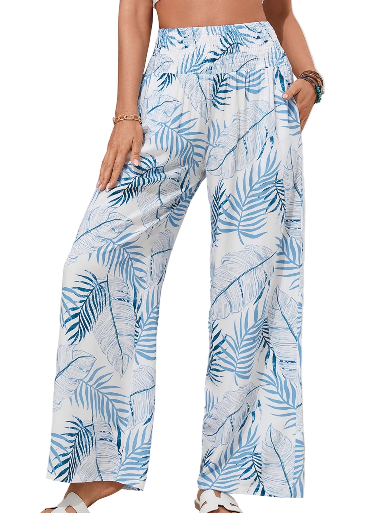 Tropical Wide Leg Pants | Shirred Waist Women’s Style