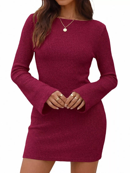 Ribbed Knit Long Sleeve Slim Fit Sweater Dress
