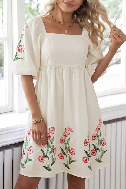Floral Puff Sleeve Babydoll Dress