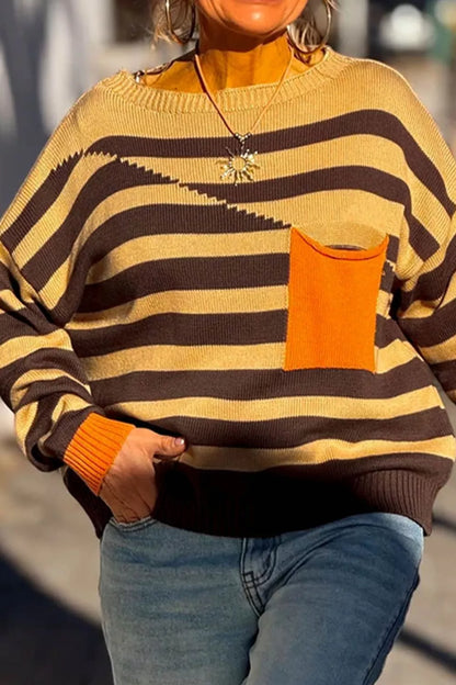 Stripe Striped Drop Shoulder Colorblock Pullover Sweater