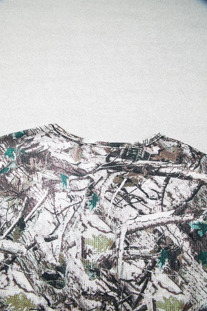 Camo Long Sleeve Top Elastic Waist Shorts Two Piece Set
