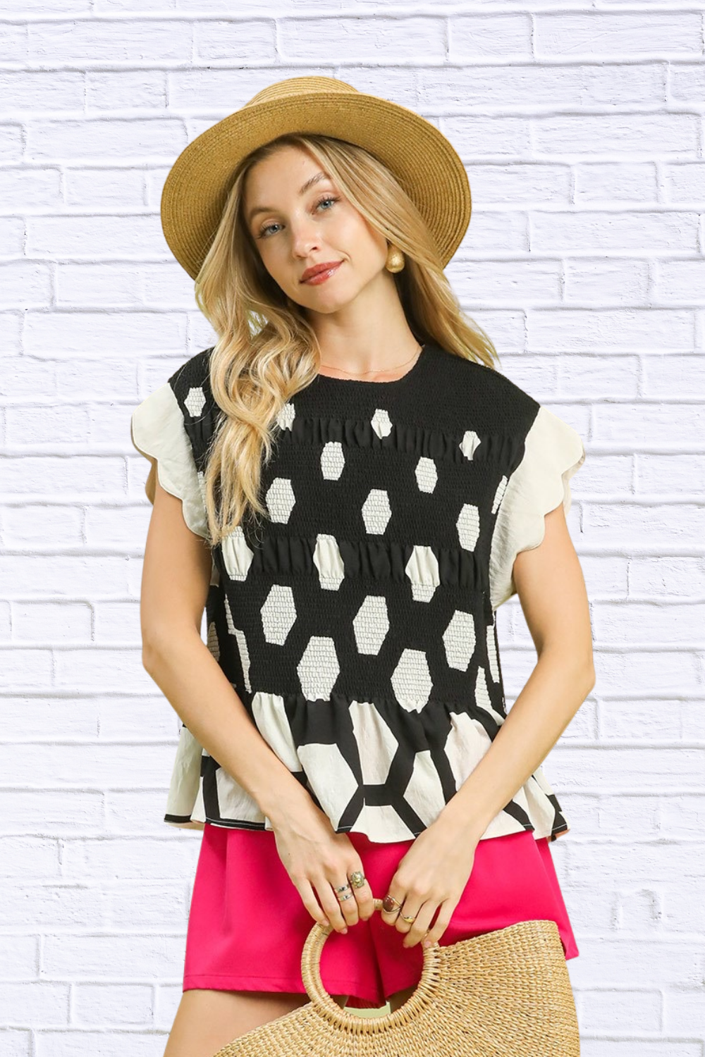 Carmen Hexagon Print Peplum Top