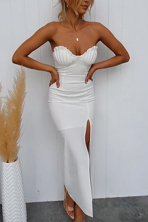 Strapless Like Shell Slit Bodycon Maxi Dress