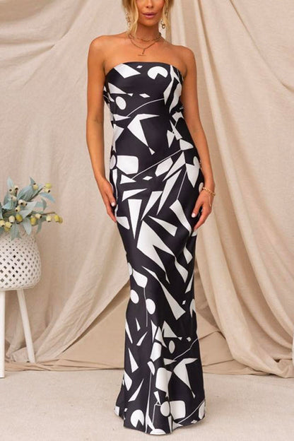 Rosiedress Geometric Printed Tube Top Maxi Party Dress