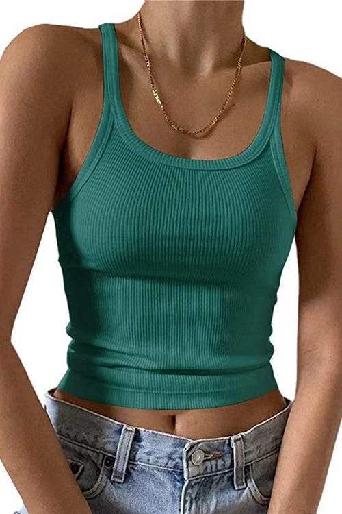 Stretchy Ribbed Knit Crop Cami Top Green