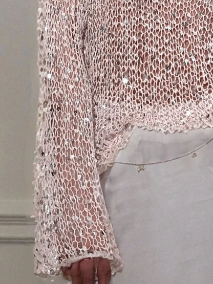Sequin Long Sleeve Knit Cover Up