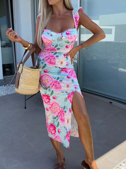 Midi-Kleid mit Schlitz und Herzausschnitt