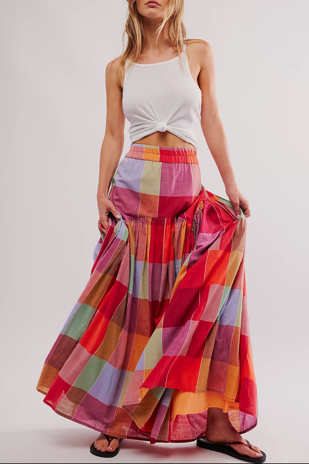 Blue Zone Planet | Color Block Elastic Waist Maxi Skirt