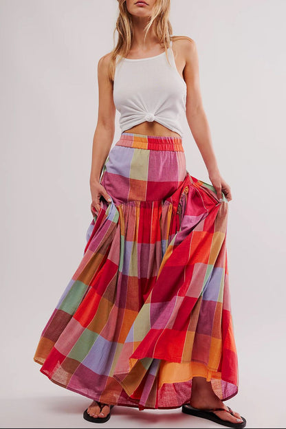 Blue Zone Planet | Color Block Elastic Waist Maxi Skirt