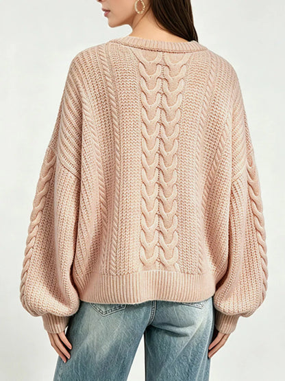 Chunky Cable Knit Round Neck Sweater