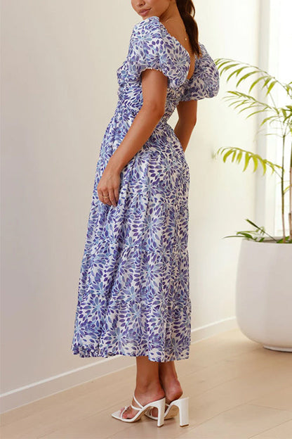 Rosiedress V Neck Twist Front Cut Out Waisted Floral Maxi Ruffle Dress