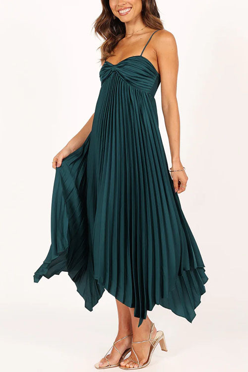 Rosiedress Spaghetti Strap Irregular Hem Pleated Swing Midi Dress