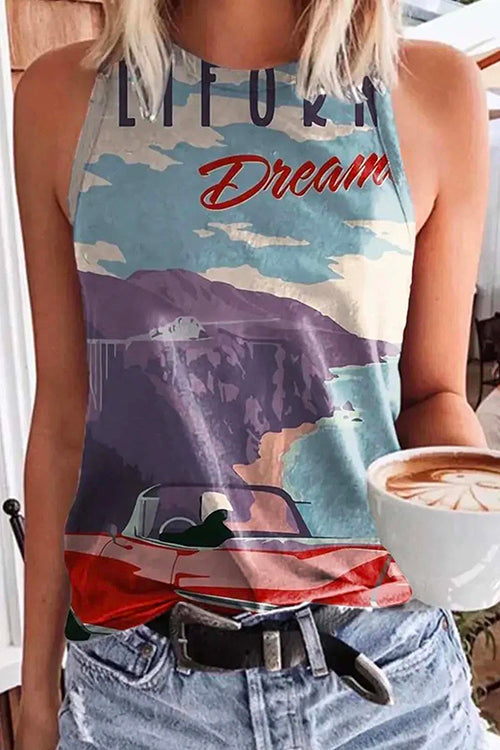 Cute Crewneck Graphic Printed Tank Top Dream