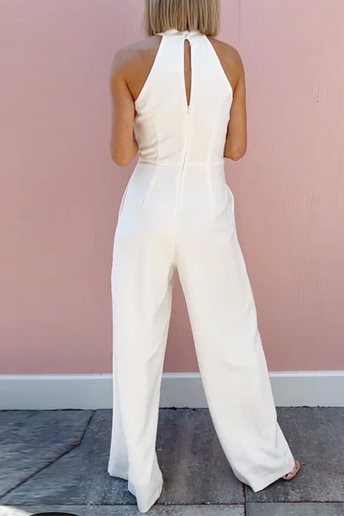 7 Colors Sleeveless Halter Waisted Wide Leg Jumpsuit