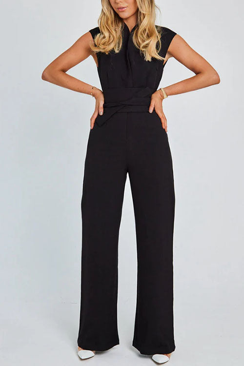 Rosiedress Chic Cap Sleeves Tie Waist Wide Leg Jumpsuit