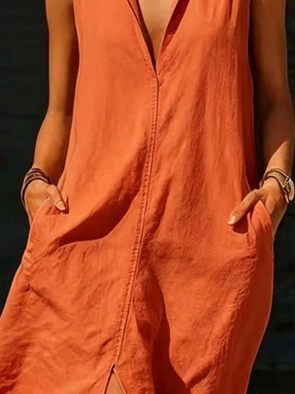 Sleeveless Maxi Dress with Side Pockets